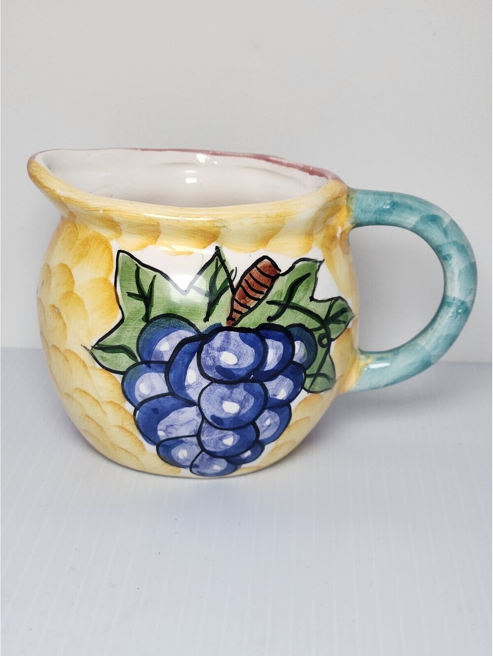 Tabletops Unlimited Hand Painted Ceramic Creamer Pitcher Fruit Pattern F994